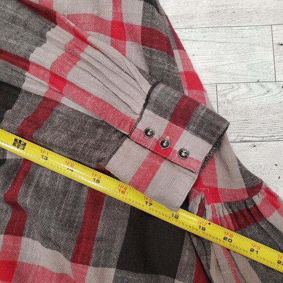 Free People Plaid Hi Lo Tunic Top Ruffle Back Hem Cotton Boho Hippie Size XS - Picture 10 of 12